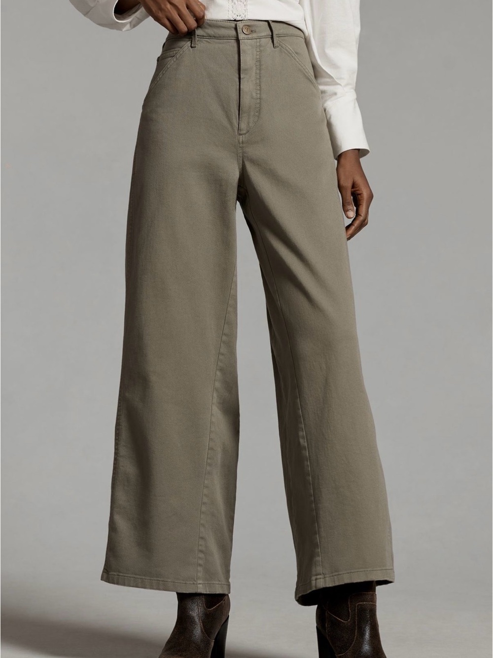Pilcro Wide-Leg High-Rise Pants in Olive